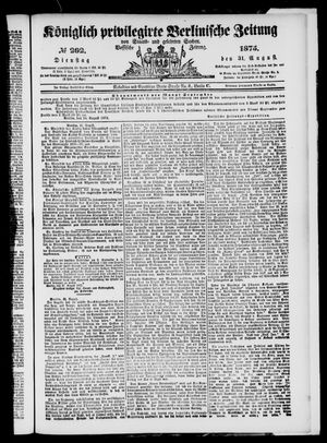Königlich privilegirte Berlinische Zeitung von Staats- und gelehrten Sachen vom 31.08.1875