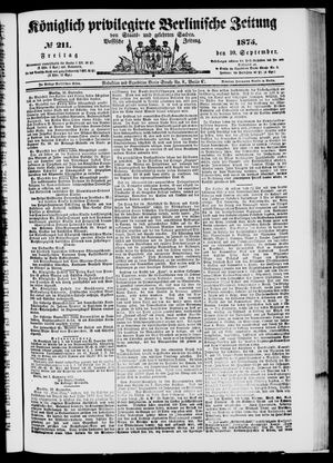 Königlich privilegirte Berlinische Zeitung von Staats- und gelehrten Sachen on Sep 10, 1875