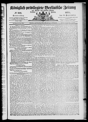 Königlich privilegirte Berlinische Zeitung von Staats- und gelehrten Sachen on Sep 16, 1875