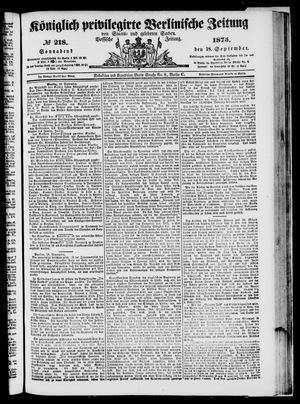 Königlich privilegirte Berlinische Zeitung von Staats- und gelehrten Sachen vom 18.09.1875