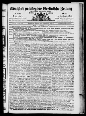 Königlich privilegirte Berlinische Zeitung von Staats- und gelehrten Sachen on Sep 19, 1875