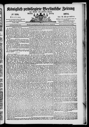Königlich privilegirte Berlinische Zeitung von Staats- und gelehrten Sachen vom 24.09.1875