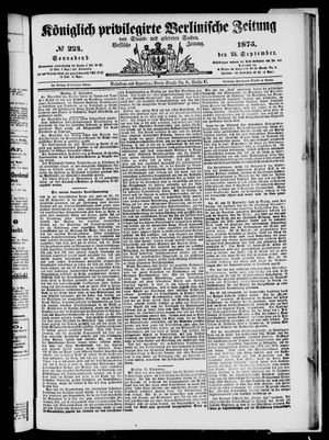 Königlich privilegirte Berlinische Zeitung von Staats- und gelehrten Sachen vom 25.09.1875