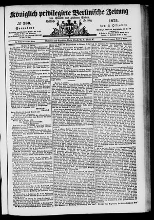 Königlich privilegirte Berlinische Zeitung von Staats- und gelehrten Sachen on Oct 2, 1875