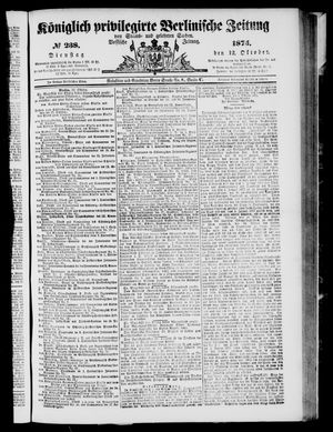 Königlich privilegirte Berlinische Zeitung von Staats- und gelehrten Sachen on Oct 12, 1875