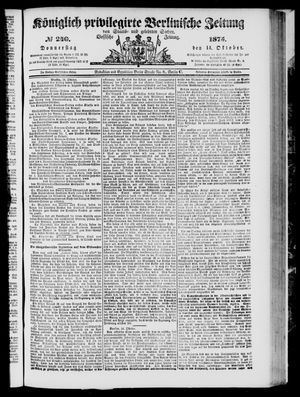 Königlich privilegirte Berlinische Zeitung von Staats- und gelehrten Sachen on Oct 14, 1875