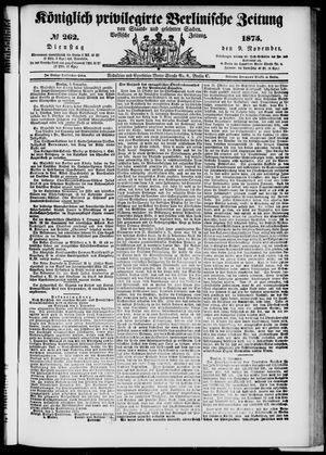 Königlich privilegirte Berlinische Zeitung von Staats- und gelehrten Sachen vom 09.11.1875