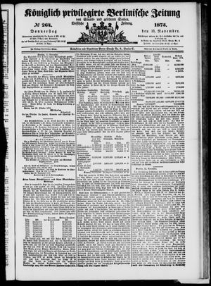 Königlich privilegirte Berlinische Zeitung von Staats- und gelehrten Sachen on Nov 11, 1875