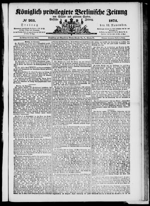 Königlich privilegirte Berlinische Zeitung von Staats- und gelehrten Sachen on Nov 12, 1875