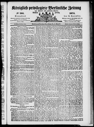 Königlich privilegirte Berlinische Zeitung von Staats- und gelehrten Sachen vom 13.11.1875