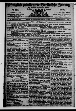Königlich privilegirte Berlinische Zeitung von Staats- und gelehrten Sachen vom 30.12.1875