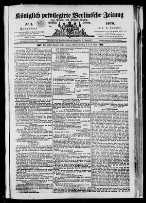 Königlich privilegirte Berlinische Zeitung von Staats- und gelehrten Sachen vom 01.01.1876