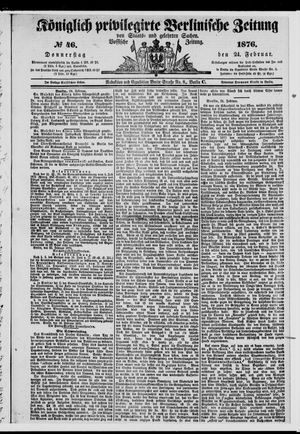 Königlich privilegirte Berlinische Zeitung von Staats- und gelehrten Sachen vom 24.02.1876