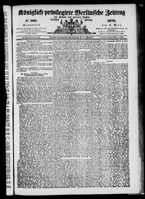 Königlich privilegirte Berlinische Zeitung von Staats- und gelehrten Sachen vom 06.05.1876