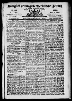 Königlich privilegirte Berlinische Zeitung von Staats- und gelehrten Sachen on May 9, 1876