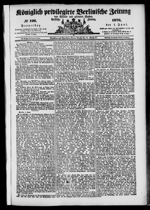 Königlich privilegirte Berlinische Zeitung von Staats- und gelehrten Sachen vom 01.06.1876