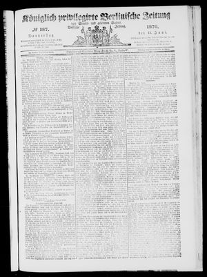 Königlich privilegirte Berlinische Zeitung von Staats- und gelehrten Sachen on Jun 15, 1876