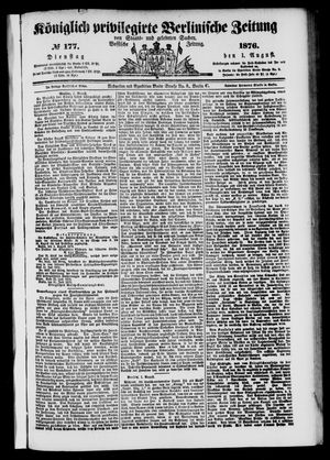 Königlich privilegirte Berlinische Zeitung von Staats- und gelehrten Sachen on Aug 1, 1876