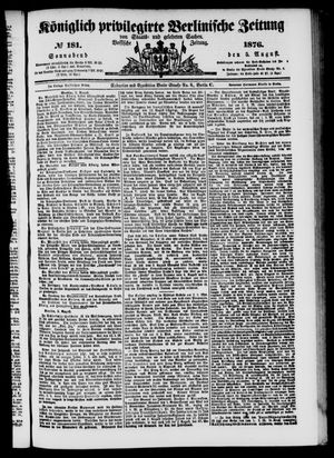 Königlich privilegirte Berlinische Zeitung von Staats- und gelehrten Sachen vom 05.08.1876