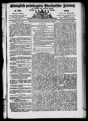 Königlich privilegirte Berlinische Zeitung von Staats- und gelehrten Sachen on Aug 10, 1876