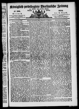 Königlich privilegirte Berlinische Zeitung von Staats- und gelehrten Sachen vom 16.08.1876