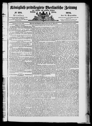 Königlich privilegirte Berlinische Zeitung von Staats- und gelehrten Sachen on Sep 12, 1876
