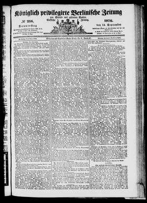 Königlich privilegirte Berlinische Zeitung von Staats- und gelehrten Sachen on Sep 14, 1876