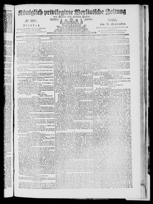 Königlich privilegirte Berlinische Zeitung von Staats- und gelehrten Sachen vom 19.09.1876