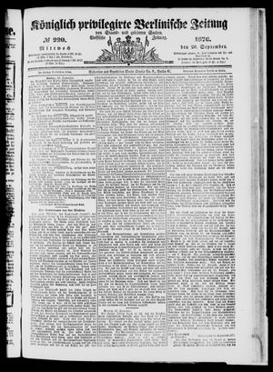 Königlich privilegirte Berlinische Zeitung von Staats- und gelehrten Sachen on Sep 20, 1876