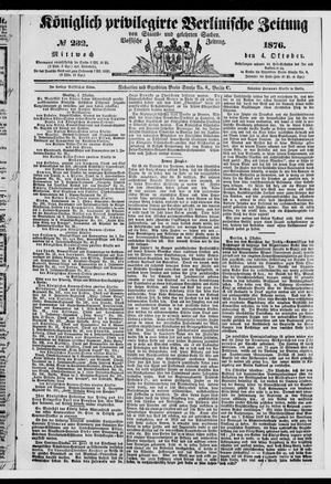 Königlich privilegirte Berlinische Zeitung von Staats- und gelehrten Sachen on Oct 4, 1876