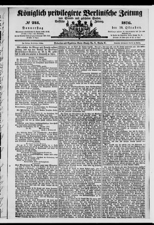 Königlich privilegirte Berlinische Zeitung von Staats- und gelehrten Sachen on Oct 19, 1876