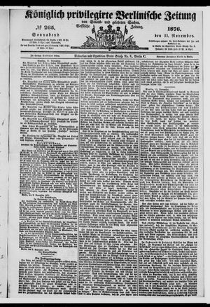 Königlich privilegirte Berlinische Zeitung von Staats- und gelehrten Sachen vom 11.11.1876