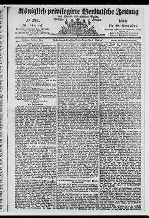 Königlich privilegirte Berlinische Zeitung von Staats- und gelehrten Sachen on Nov 22, 1876