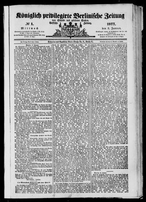 Königlich privilegirte Berlinische Zeitung von Staats- und gelehrten Sachen on Jan 3, 1877