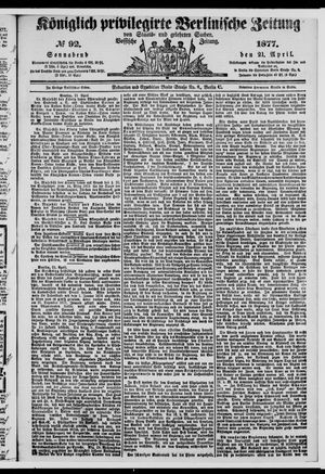 Königlich privilegirte Berlinische Zeitung von Staats- und gelehrten Sachen vom 21.04.1877