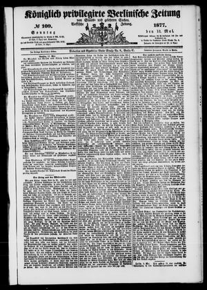 Königlich privilegirte Berlinische Zeitung von Staats- und gelehrten Sachen on May 13, 1877
