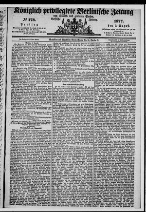 Königlich privilegirte Berlinische Zeitung von Staats- und gelehrten Sachen on Aug 3, 1877