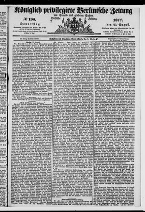 Königlich privilegirte Berlinische Zeitung von Staats- und gelehrten Sachen vom 23.08.1877