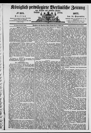 Königlich privilegirte Berlinische Zeitung von Staats- und gelehrten Sachen on Sep 14, 1877
