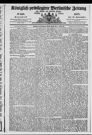 Königlich privilegirte Berlinische Zeitung von Staats- und gelehrten Sachen on Sep 15, 1877