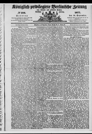 Königlich privilegirte Berlinische Zeitung von Staats- und gelehrten Sachen vom 16.09.1877