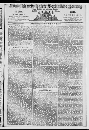 Königlich privilegirte Berlinische Zeitung von Staats- und gelehrten Sachen vom 22.09.1877