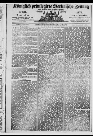 Königlich privilegirte Berlinische Zeitung von Staats- und gelehrten Sachen on Oct 4, 1877