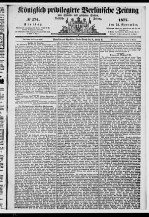 Königlich privilegirte Berlinische Zeitung von Staats- und gelehrten Sachen vom 23.11.1877