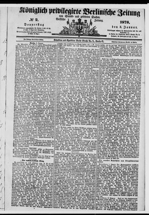 Königlich privilegirte Berlinische Zeitung von Staats- und gelehrten Sachen on Jan 3, 1878