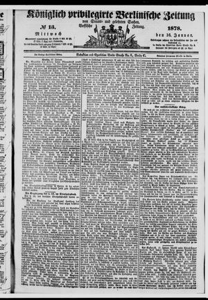Königlich privilegirte Berlinische Zeitung von Staats- und gelehrten Sachen vom 16.01.1878