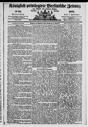 Königlich privilegirte Berlinische Zeitung von Staats- und gelehrten Sachen vom 07.02.1878