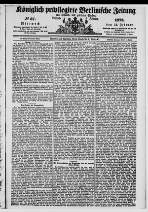 Königlich privilegirte Berlinische Zeitung von Staats- und gelehrten Sachen vom 13.02.1878