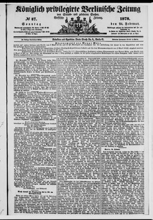 Königlich privilegirte Berlinische Zeitung von Staats- und gelehrten Sachen vom 24.02.1878