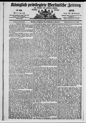 Königlich privilegirte Berlinische Zeitung von Staats- und gelehrten Sachen vom 27.02.1878